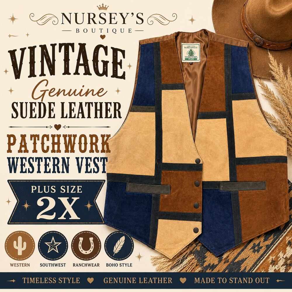 Vintage Northwest Territory Patchwork Suede Leather Vest 2X Western Boho